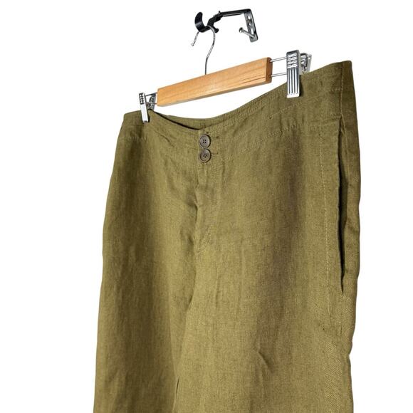 Eileen Fisher Pants Womens Large Olive Green Heavy Linen Straight Leg Natural - Picture 6 of 11